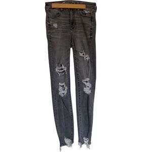 American Eagle Gray Ripped High Waisted Jeggings Distressed‎ Jeans SZ 6